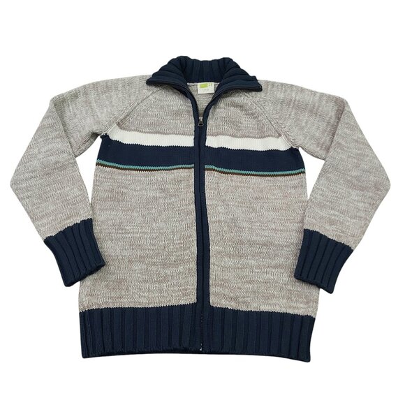 Crazy 8 Other - Crazy 8 Sweater Boys Large 10/12 Gray Navy Full Zip Ribbed High Neck 100% Cotton